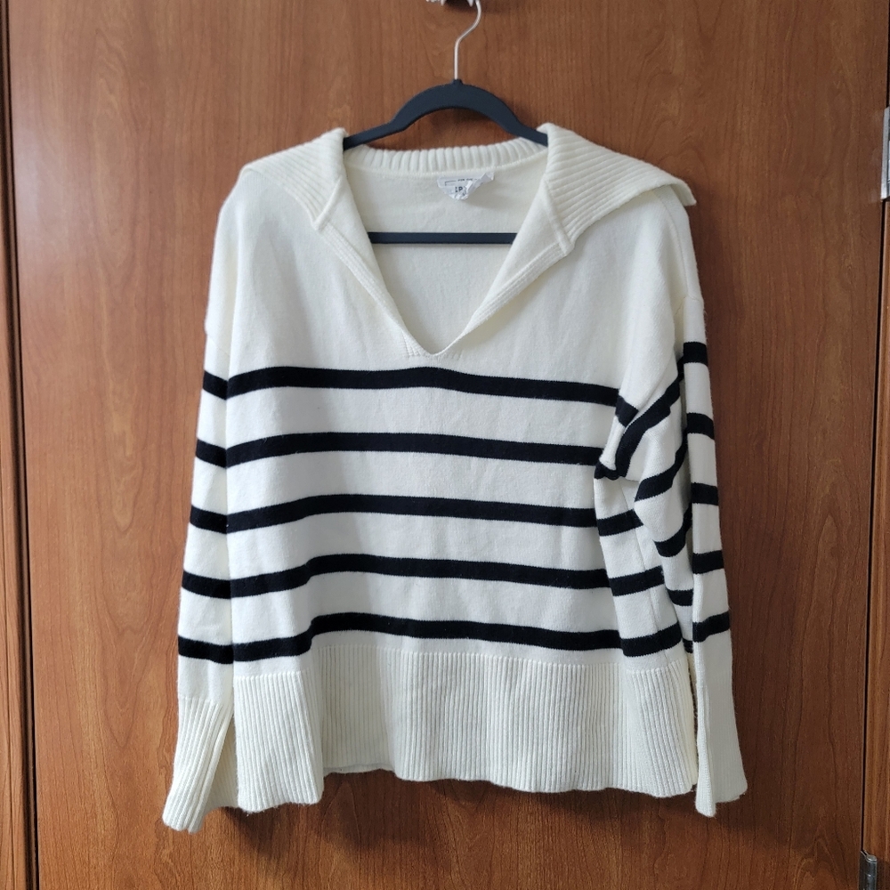 For The Republic Striped Sweater Ivory/Black Size Medium
